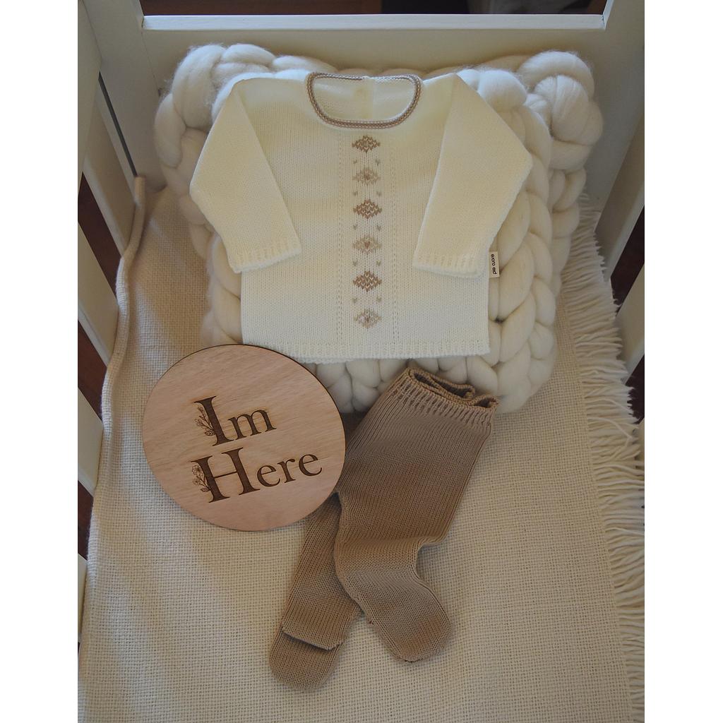 Conjunto MILANO en dralon. En tonos tierra. 0 a 3 meses